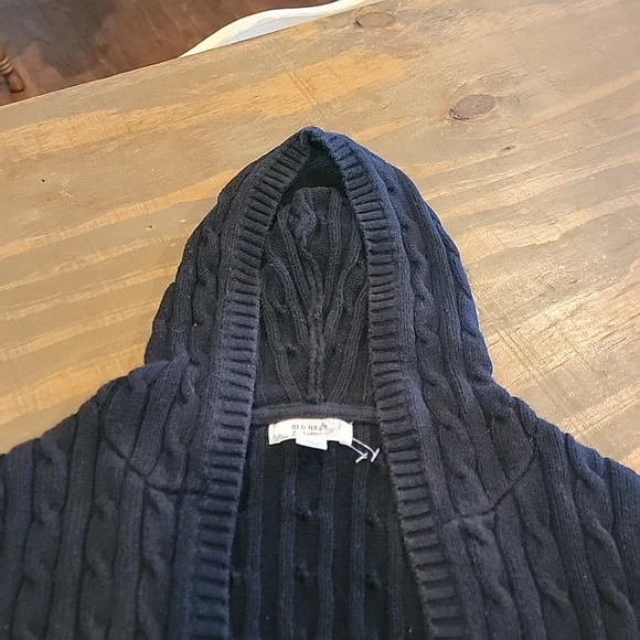 ladies large old navy sweater w hood  navy blue w red deer - Picture 4 of 5